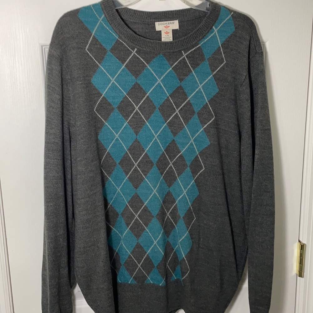 Dockers gray and blue argyle sweater
